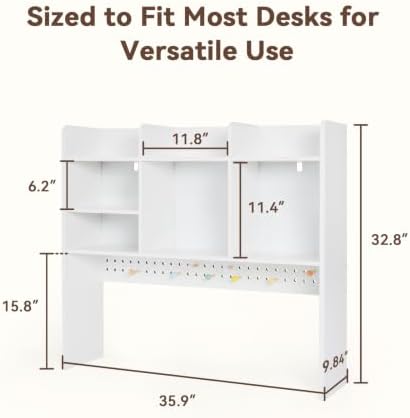 OOOK 35.9" L White Desk Hutch with Pegboard, Dorm Desk Organizer - Image 2