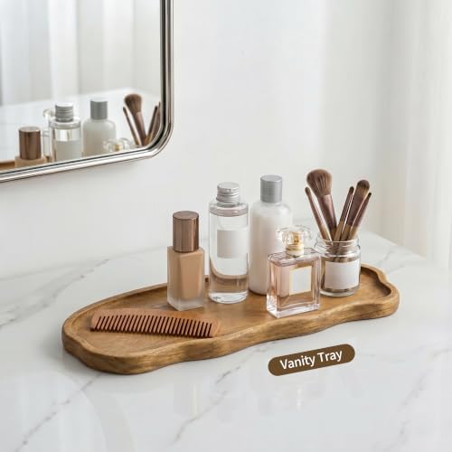 Small Wooden Tray | Acacia Wood Tray for Vanity, Bathroom Counter, Coffee Table & Toilet | Perfect for Jewelry, Remote, Perfumes & Catch All | Mini Charcuterie Board Serving Platter (Cloud Shape) - Image 6