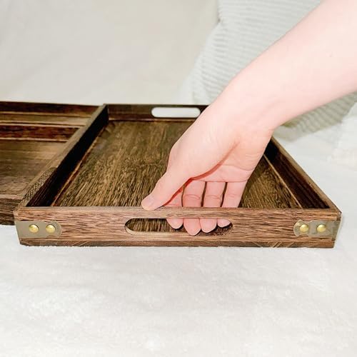 3-Piece Wooden Serving Tray Set for Ottoman,Breakfast in Bed,Coffee Table - Image 6