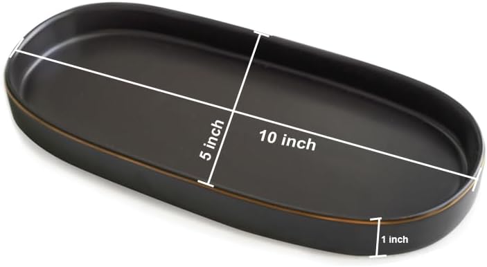 10x5 Bathroom Vanity Tray, Oval Ceramic Decorative Perfume Candle Tray for Bathroom/Kitchen Counter, Black - Image 6