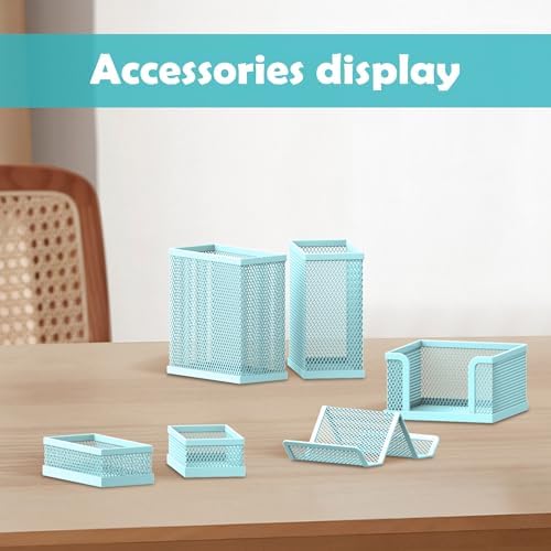 Pen Holder for Desk, 6-Piece Mesh Desk Organizer with Phone Holder, Blue - Image 2