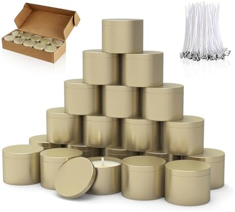 PCREGPAE 4OZ Champange Candle Tins Cans with Lids，Wicks for Making Candles by Unknown