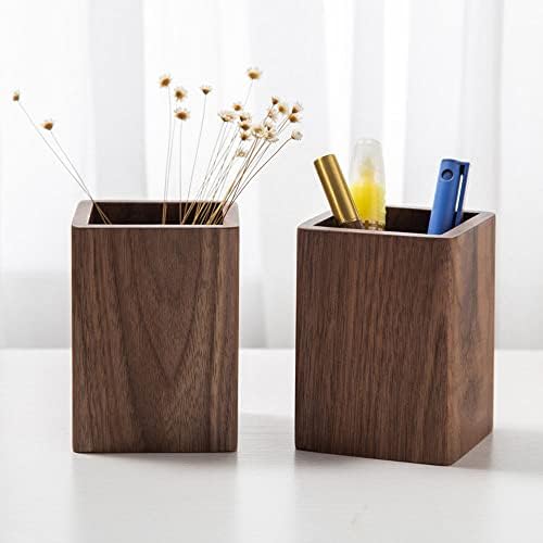 Wooden Pencil Holder, Stationery Organizer, Square Pen Cup Holder, Black Walnut Wood, Handwork, Desk Decoration, for Stationery, Make up Brushes, Desks, Offices (Brown) - Image 6
