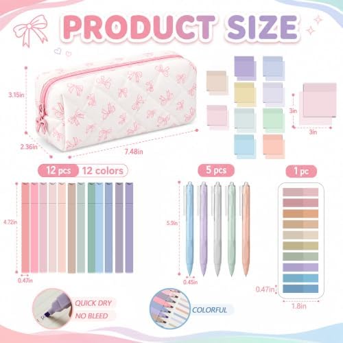 Jutom 39 Pcs Aesthetic Book Annotation Kit,Pink,Bow Style - Image 3