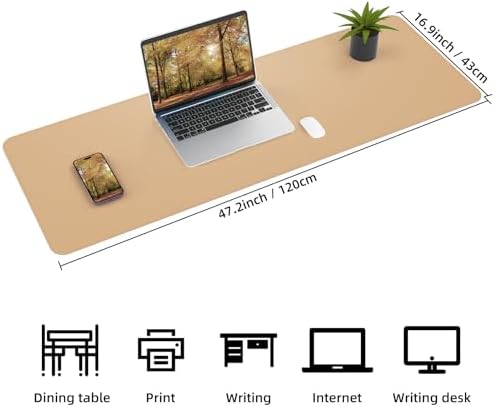Desk Mat,47.2" x 17" Leather Desk mat,Double-Sided Desk Pad,Desk matt for Desktop,Large Mouse Pad,Office Desk mat,Waterproof Desk Blotter pad for Office&Home(Dark Apricot) - Image 2