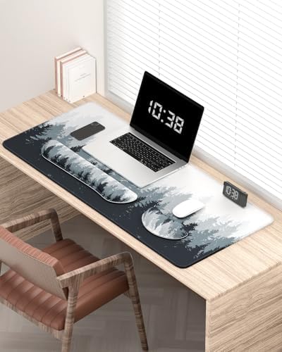 Auhoahsil Large Mouse Pad with Wrist Rests for Keyboard & Mouse, Thick Soft Ergonomic Memory Foam Wrist Supports, Big & Long Desk Mat 35.5 x 15.7 in, for Office Gaming Computer, Misty Forest - Image 2