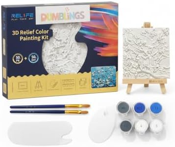 Dumblings 3D Painting Kit – DIY Coloring with Acrylic Paints & Brushes, Relaxing Mindful Craft for Home Decor or Fridge Magnet, Gift for Kids & Adults (Apricot Blossom) by Unknown