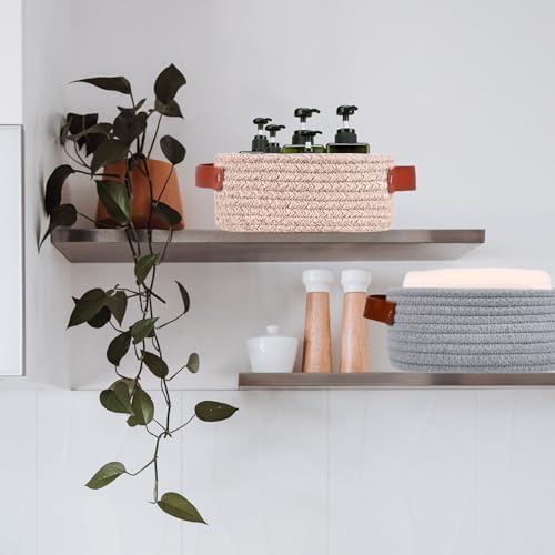 ABenkle Small Storage Basket, Mini Cotton Rope Storage Bin, Cute Tiny Shelf Baskets, Boho Decorative Toy Organizer for Nursery, Spa, Empty Gift Basket - XS, Mixed Brown - Image 5