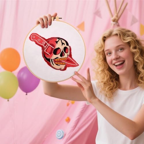 Halloween Punk Embroidery Kits for Beginners Adults, Blood Skull Embroidery Starter Kits, Halloween Cross Stitch Kits for Beginners Adults Hobbies for Women, Embroidery Fabric, Hoop and Video Tutorial - Image 7