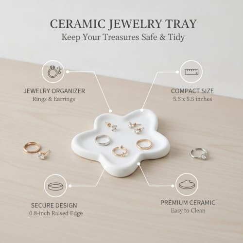 5.51 Inch Ceramic Jewelry Tray, Small Catch-All Dish for Rings and Earrings, Vanity or Entryway Organizer (1 PC) - Image 4
