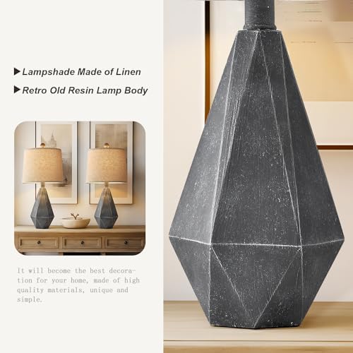 PoKat 20.25" Rustic Farmhouse Table Lamp Sets of 2 for Living Room Bedroom Deep Grey Contemporary Classic Bedside Nightstand Lamp with White Fabric Shade, Suitable for Small Place - Image 7