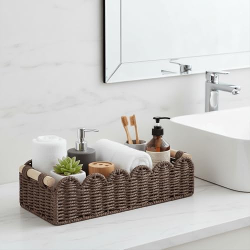 CubesLand Scalloped Toilet Paper Storage Basket W/Handle for Home Decor - Image 4