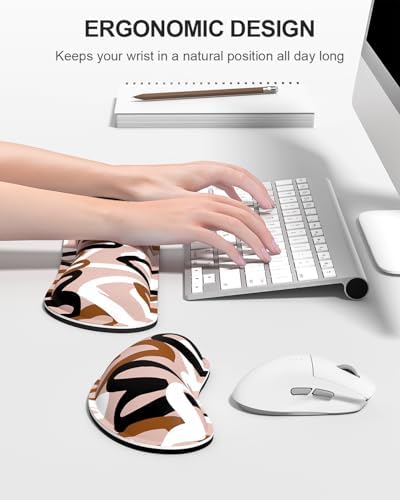 Auhoahsil Large Mouse Pad with Wrist Rests for Keyboard & Mouse, Thick Soft Ergonomic Memory Foam Wrist Supports, Big & Long Desk Mat 35.5 x 15.7 in, for Office Gaming Computer, Brown Heart - Image 3