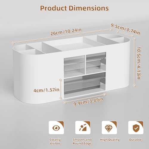 Marbrasse Desk Organizer Pen Holder for Desk with 3 Drawers, Multi-Functional Pencil Holder, Desk Organizers and Accessories with 7 Compartments for Home, School, Classroom(White) - Image 5