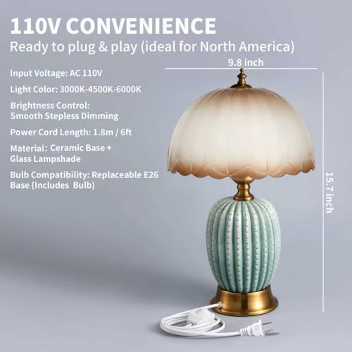 Vintage Green Ceramic Cactus Small Table Lamp for Bedroom - Image 3