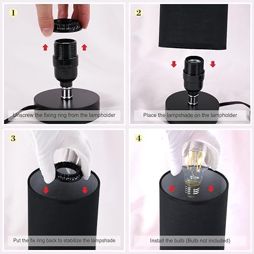 lifeholder Table Lamp, Bedside Nightstand Lamp, Simple Desk Lamp, Cylinder Table Lamp for Bedroom Living Room Office Study, Black Shade and Base (Black) - Image 4