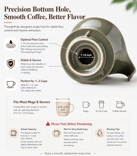 Gomakren Pour Over Coffee Maker Ceramic Coffee Dripper, Single-Hole Cone - Image 3