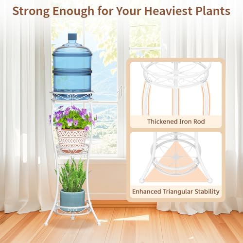 LASZOLA 3 Tiers Metal Corner Plant Flower Stand Tall Indoor Outdoor, White - Image 4