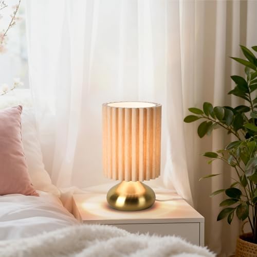Ziqqeelam Gold Small Table Lamp with Scalloped Linen Shade, Mini Brass Gold Table Lamp for Bedroom Nightstand, Cute Desk Night Light for Living Room, Bookshelf, Kitchen Counter, Kids Room, Office - Image 4