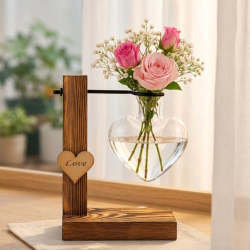 Heart-Shaped Glass Propagation Station with Dark Wood Stand, 1 - Image 3