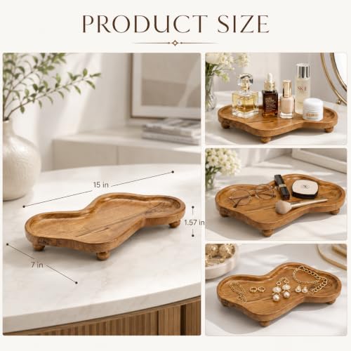 Teak Wood Decorative Tray, Freeform Bathroom Counter Tray, 15 Inch - Image 4