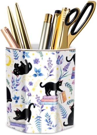 Pen Holder for Desk Ceramic, Desk Organizer for Office, Cute Cat by WAVEYU