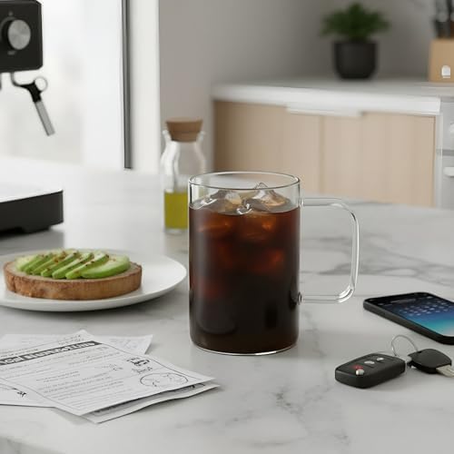 Aquach 18oz Glass Coffee Mugs Set of 4, Large Clear Borosilicate Cups - Image 2