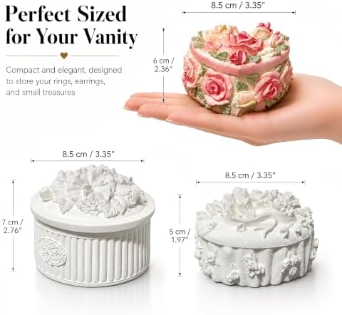 3 Pcs DIY Floral Plaster Jewelry Box Painting Kit for Adults & Teens - 3D Flower Trinket Boxes (Heart, Round, Oval) - Includes 6 Paint Strips, 9 Brushes, 3 Palettes & Secure Packaging - Image 2