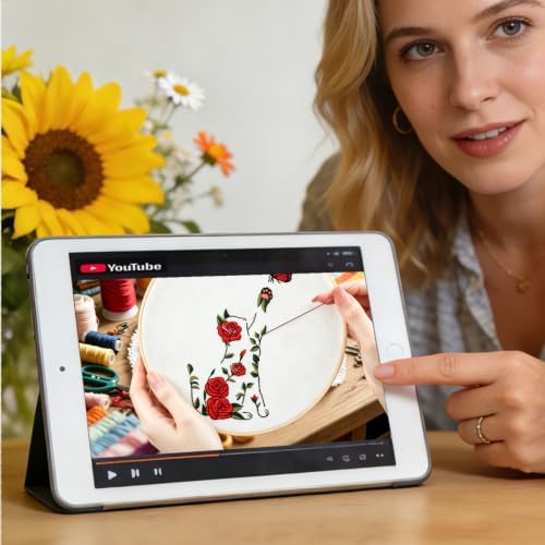 Flowers Cat Embroidery Kits for Beginners Adults, Cute Hand Embroidery Starters Kits, Floral Stamped Cross Stitch Kits Needlepoint Kits for Beginners Adults, Embroidery Hoop, Thread and Video Tutorial - Image 2