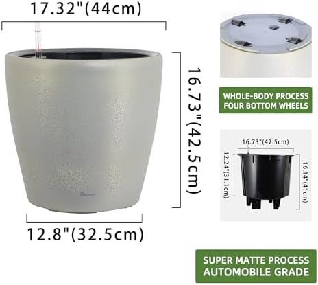 Dexceder 18x17 Self Watering Planter with Wheels (Grey Gold Crackle) - Image 3