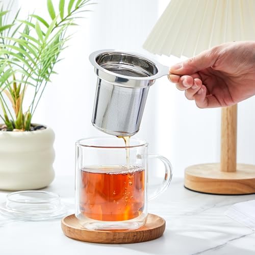 Rtteri 2 Pack Glass Tea Infuser Cup with Lid, 8 oz Insulated Tea Mug - Image 6