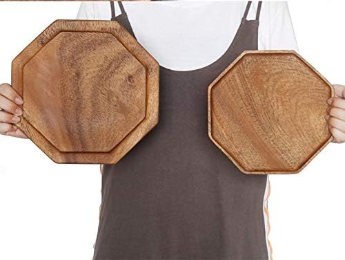 2 Acacia Wooden Trays Serving Platter Cheese Veggie Round Charcuterie Board - Image 5