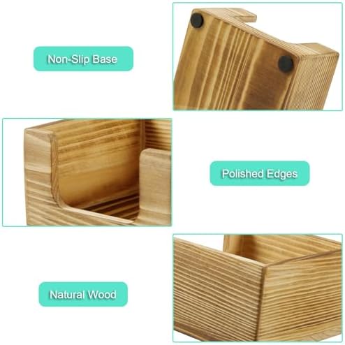 Burnt Wood Sticky Note Holder, 3 x 3 Inch Post It Note Dispenser for Office Desk Accessories, Self Stick Note Pad Holder, Memo Pad Holder Dispenser Organizer for School Office Desk Supplies - Image 4