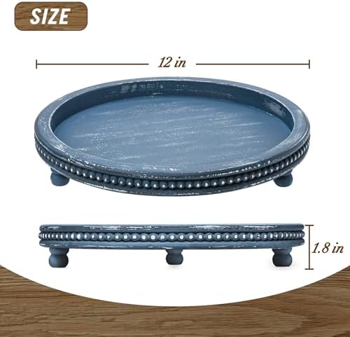 Handmade 12 Inch Decorative Tray, Small Beaded Tray Coffee Table Decor, Blue Decorative Display Risers for Coffee Table, Dining Room Entryway and Living Room - Image 3