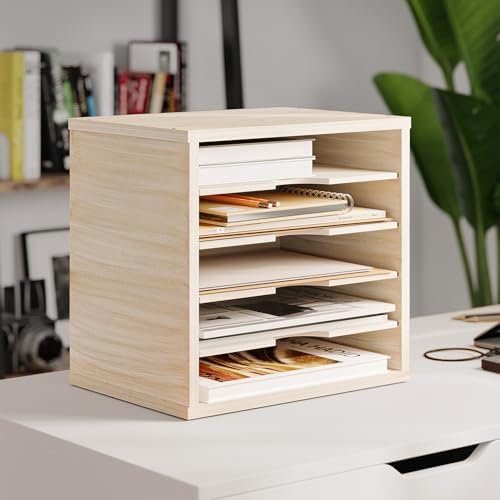Ballucci 5-Tier File Organizer for Desk, Mail Sorter, Office Desk Organization, Paper Storage Organizers, Folder Holder for Desk, Letter Trays & Stacking Supports, Brushed Wood - Image 4