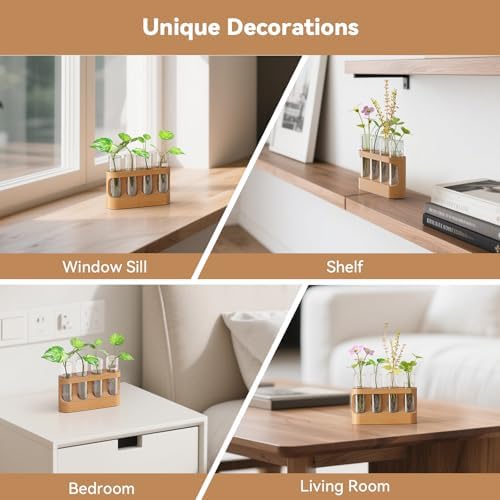 Plant Propagation Station with Wooden Stand, Gardening Gifts for Mom Women Plant Lovers, 9-Level Dimmable LED Light 4 Glass Test Tubes Vases for Hydroponic Plants - Desktop Terrarium for Desk Decor - Image 4