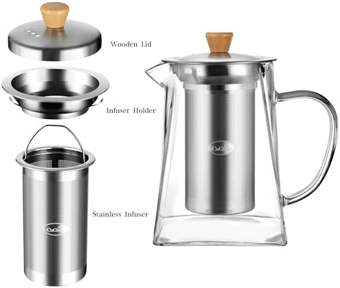 CNGLASS Glass Teapot with Infuser,24oz Clear Glass Tea Kettle with Removable Stainless Steel Strainer,Stovetop Safe Glass Teapot for Blooming and Loose Leaf Tea… - Image 3