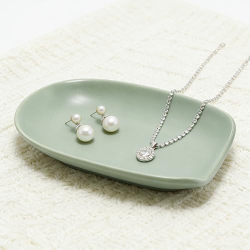 Ceramic Trinket Dish, Jewelry Dish Tray, Ceramic Ring Dish, Small Trinket Tray for Earrings Rings Necklaces Watch Keys (Cream Green) - Image 5
