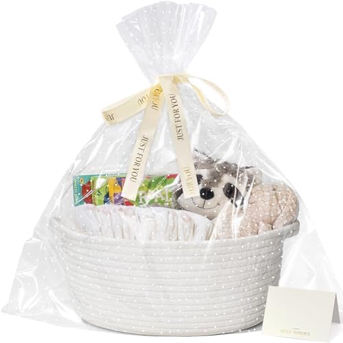 CHICVITA Woven Basket for Gifts with Bags & Ribbon, Dog Toy Basket, White by CHICVITA