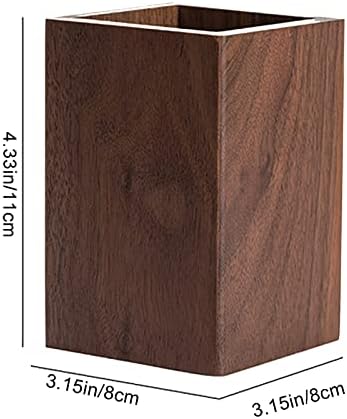Black Walnut Wooden Pencil Box, Multiple-Use Desk Writing Stationary Organizer Wood Pen Holder Cups Office School Supplies Storage (Square Shape) - Image 6