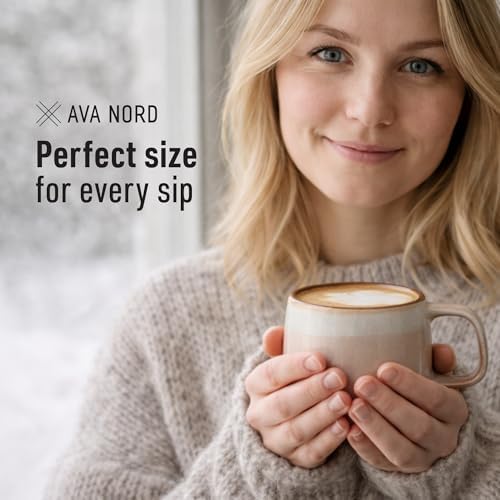 Ava Nord Stoneware Ceramic Coffee Mugs Set of 4 | 12 oz | Rose Sand - Image 4
