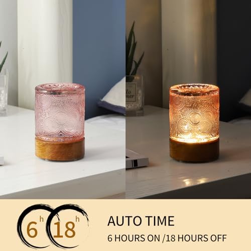 Mini Soft Warm Light Lamp Battery Operated Portable Night Light with Timer, Small Glass Vintage Dim Sleep Nightlights, Battery Powered Wireless Night Lights for Adults (1), Pink, M2-1-3 - Image 3