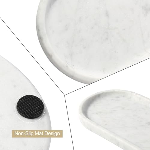Koville Natural White Marble Tray for Home Decor, 10" x 5" Marble Vanity Tray for Bathroom Countertop Organizer Stone Trays, Catchall Tray for Perfume, Candles, Jewelry (Bianco Carrara) - Image 4