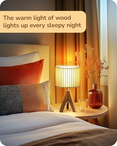 EDISHINE 14.17" Small Table Lamp, Wood-Colored Hollow Shade, E26 Base - Image 6
