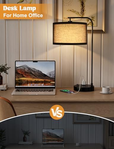 20.7" Tall Table Lamp with USB & Outlet, Fully Dimmable Nightstand Lamp - Image 4