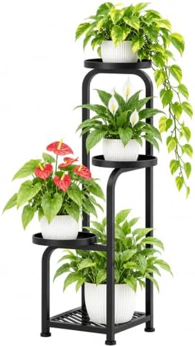 TOSKING 4-Tier Square Corner Plant Stand Indoor Outdoor, Anti-Tip, Black by TOSKINGESSENCE