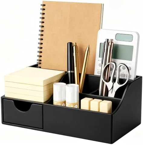 HBlife Acrylic Desk Organizer with Drawer, Pen & Pencil Holder, Multifunctional Desktop Caddy for Office Supply and Organization (Black) by HBlife