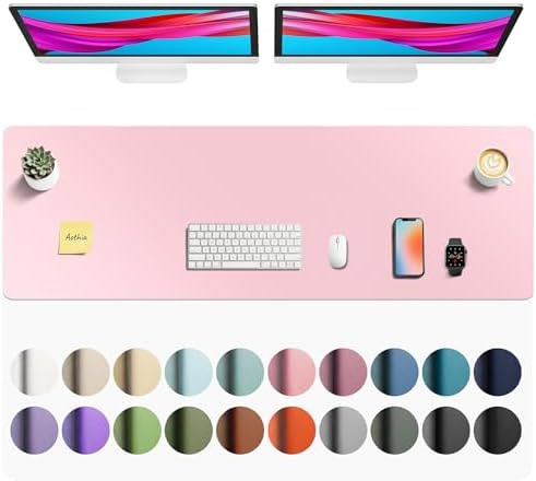 Aothia Faux Leather Desk Mat - Non-Slip PU Leather Desk Blotter, Waterproof Writing Surface, Large Desk Pad for Office & Home (Fairy Pink, 55" x 17") by AothiaSimpleNaturalUnique