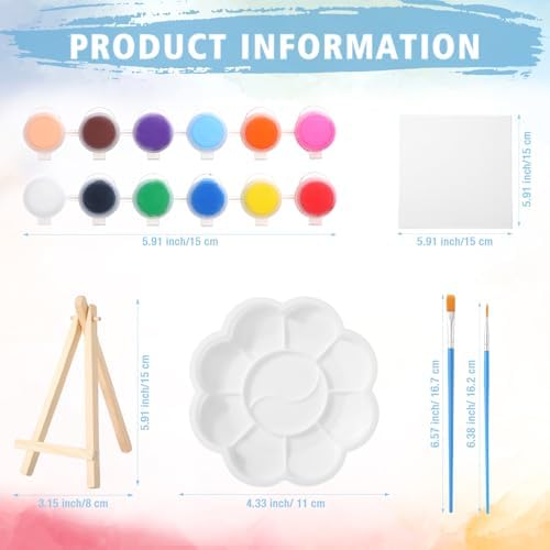 Qilery 12 Set Mini Canvas Painting Kit with Easel Paints, 4 x 4 Inch - Image 2
