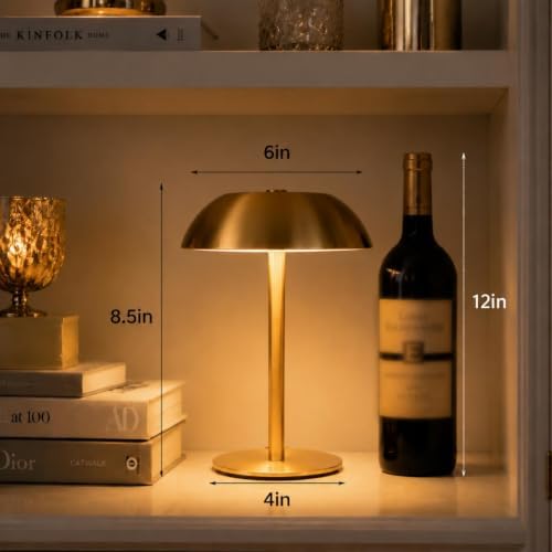 Small Rechargeable Lamp Cordless, LED Touch Battery Operated Table Lamp, Portable, Dimmable, Modern Home Decor, Desk, Bedroom, Bedside, Living Room, Kitchen, Patio, Restaurant, Bar, Gold - Image 2
